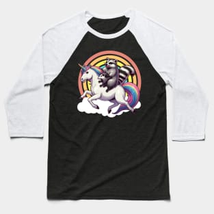 Raccoon and Possum Riding a Unicorn Baseball T-Shirt